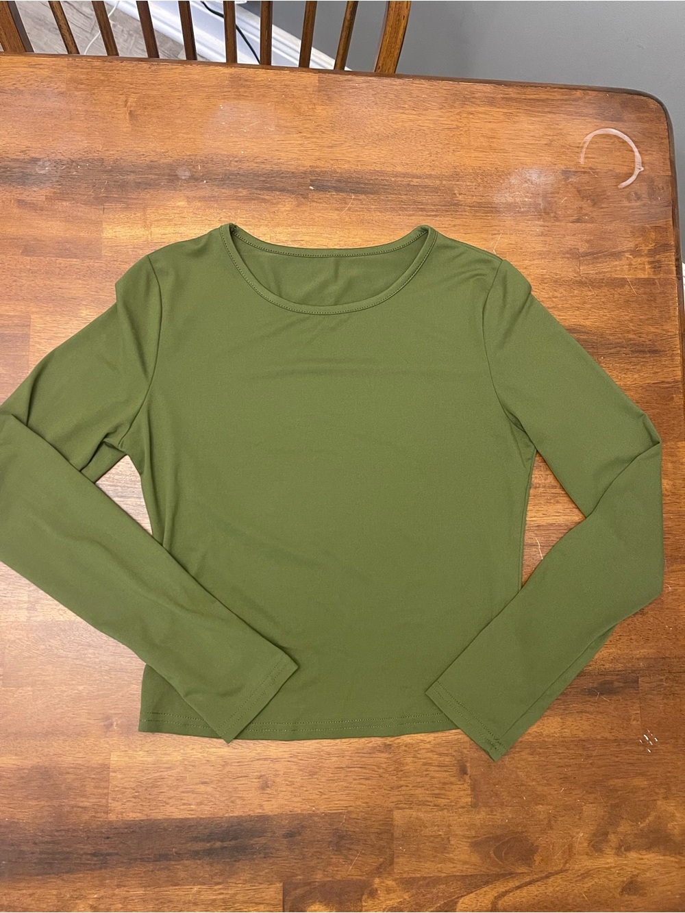 Olive Green Long Sleeve Women's Top 95% Polyester 5% Elastane
